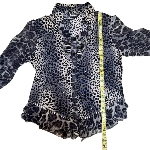 Amanda Collection Black and Cream Leopard Print Blouse Women's Size M - Picture 10 of 12